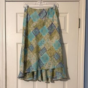 CJ Banks A-Line Skirt - Teal and Olive Patchwork